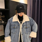 Loose Jacket Large Fur Collar Denim