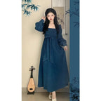 National Style New Chinese Style Spring And Autumn French Retro Elegant Slim Square Collar High Waist Skirt