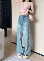 Pearl Straight Jeans High Waist Slim-fit Wide-leg Pants Women