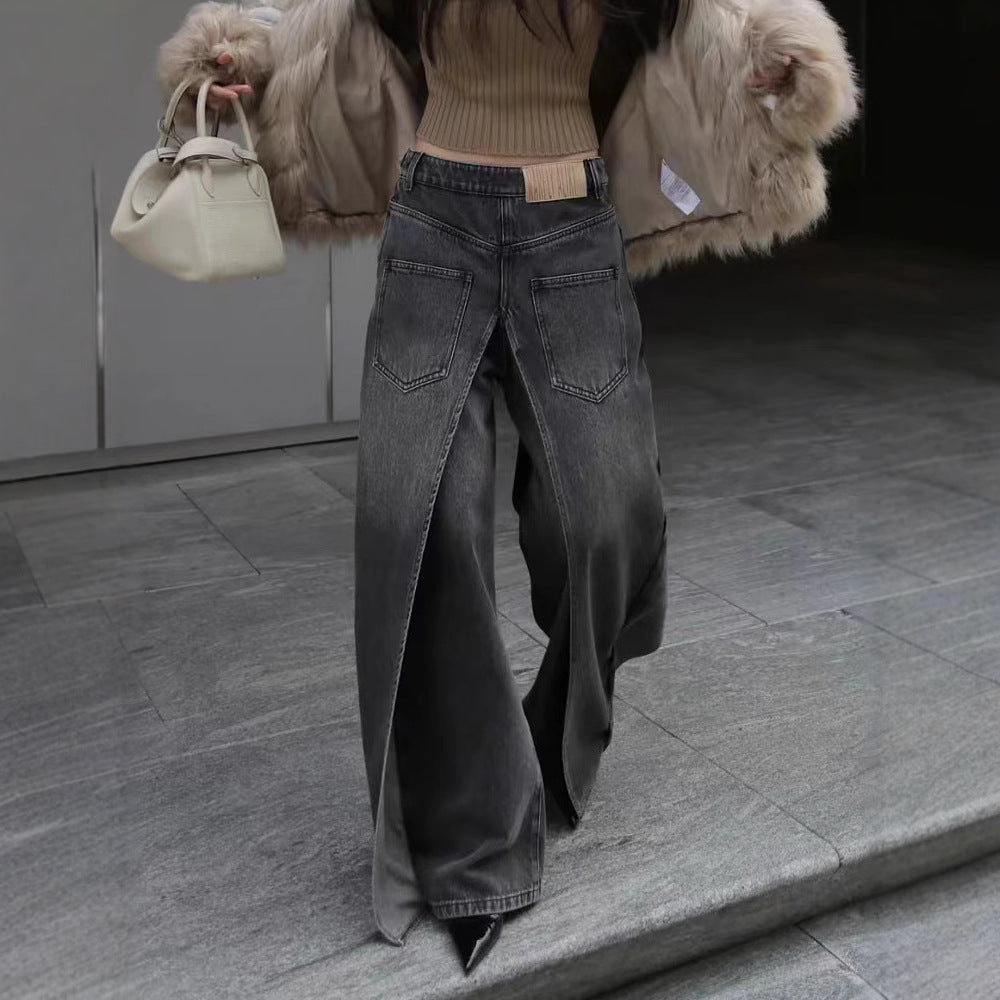 Y2g Waste Soil Wind Front And Back Wear Washed Loose Wide Leg Jeans