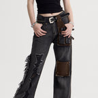 Women's American-style Retro Tassel Patch Stitching Jeans