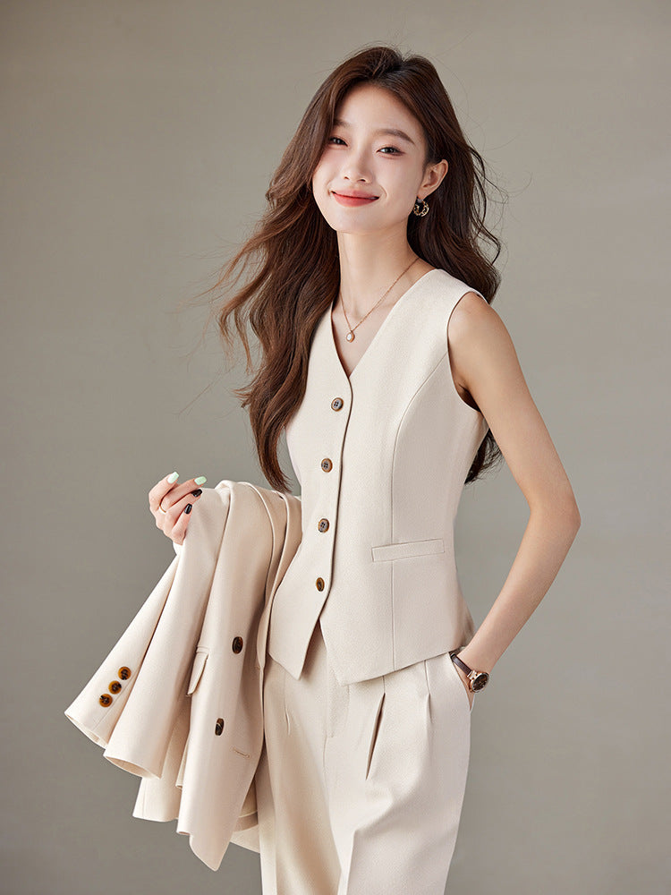 Fashion British Style High Waist Wide Leg Pants Two-piece Set